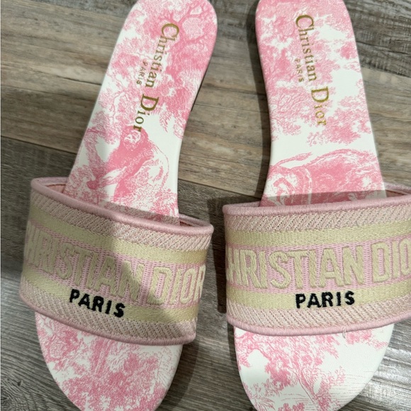 Shoes - Pink Toile Slide Sandals